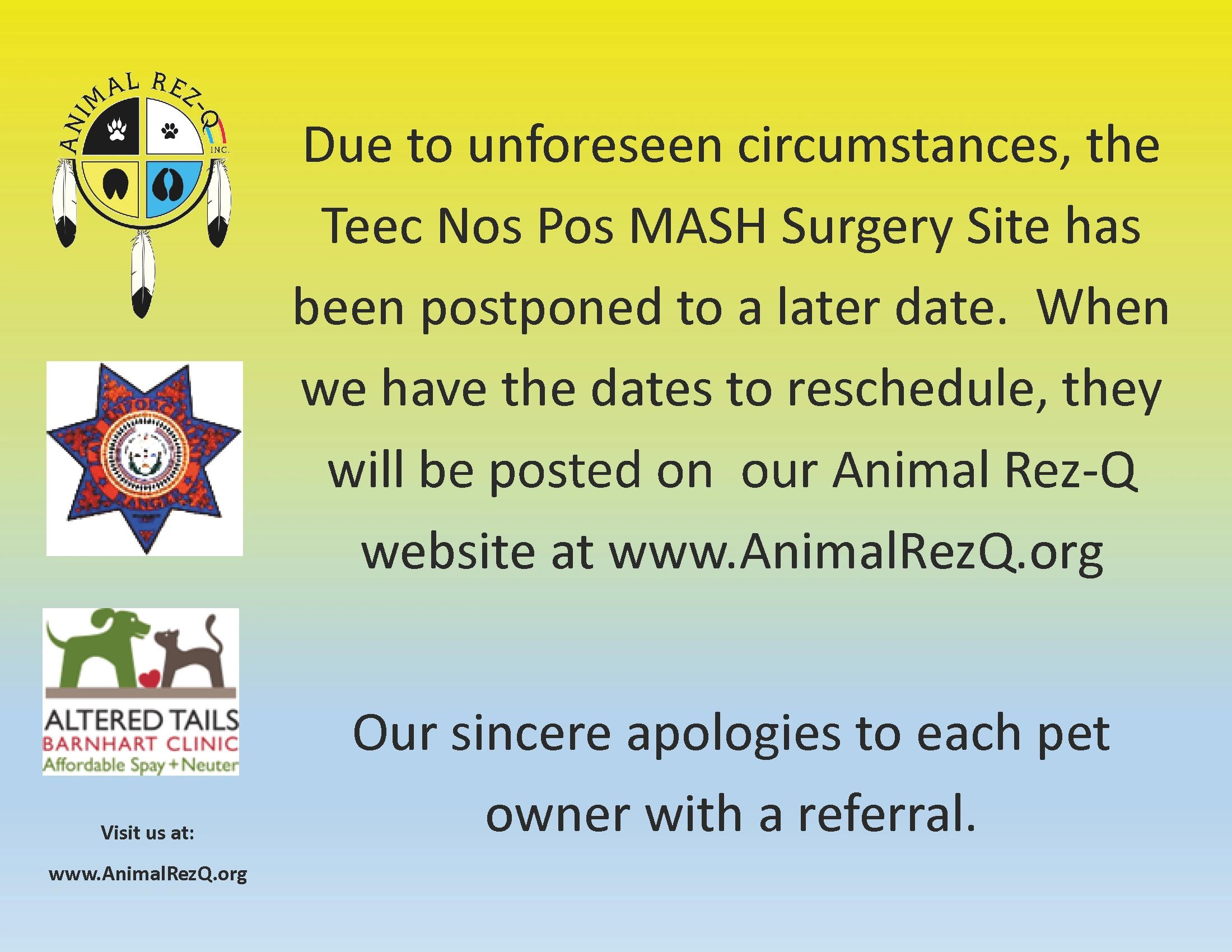 NOTICE Teec Nos Pos MASH Site is cancelled